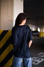 Женская Объемная Черная Футболка Оверсайз с Принтом Череп