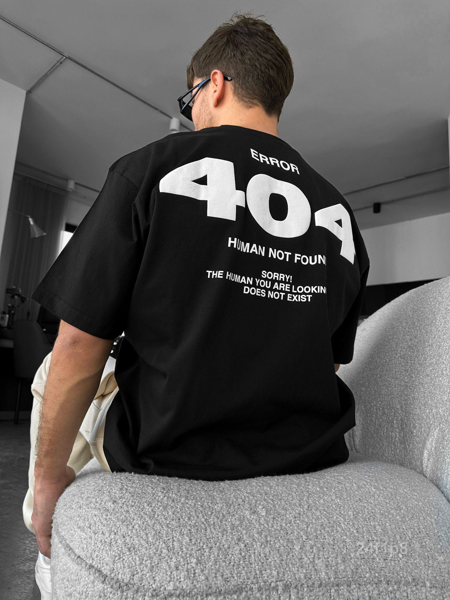 photo_2026-03-19_09-45-15 Мужская Объемная Хлопковая Черная Футболка "404" Оверсайз с Принтом на Спине
