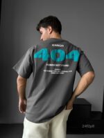 Мужская Объемная Хлопковая Графитовая Футболка "404" Оверсайз с Принтом на Спине