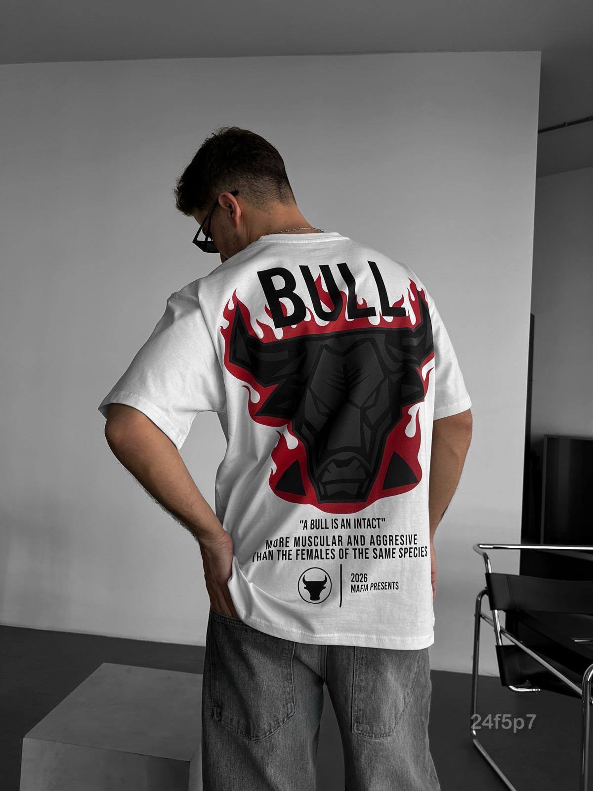 photo_2026-03-19_10-27-16 Мужская Объемная Хлопковая Белая Футболка "Bull" Оверсайз с Принтом на Спине
