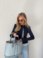 Женский Приталенный Темно-Синий Кардиган в Рубчик с Кружевом