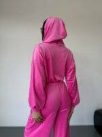 Женский Велюровый Розовый Костюм Свободного Кроя - Укороченная Кофта на Молнии + Широкие Штаны