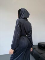 Женский Велюровый Графитовый Костюм Свободного Кроя - Укороченная Кофта на Молнии + Широкие Штаны
