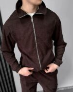 Мужской Вельветовый Коричневый Костюм на Молнии - Зип Кофта + Штаны с Манжетами