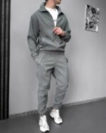 Мужской Вельветовый Серый Костюм на Молнии - Зип Кофта + Штаны с Манжетами