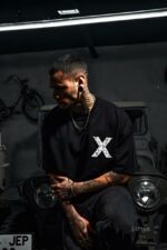 Мужская Объемная Хлопковая Черная Футболка "X" Оверсайз с Принтом на Спине