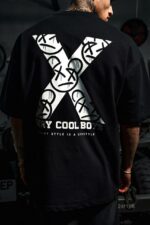 Мужская Объемная Хлопковая Черная Футболка "X" Оверсайз с Принтом на Спине