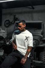 Мужская Объемная Хлопковая Белая Футболка "X" Оверсайз с Принтом на Спине