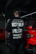 Мужская Объемная Хлопковая Черная Футболка Оверсайз с Надписью на Спине