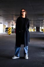 Женское Классическое Кашемировое Черное Пальто с Поясом