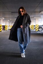 Женское Классическое Кашемировое Графитовое Пальто с Поясом