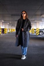 Женское Классическое Кашемировое Графитовое Пальто с Поясом