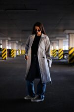 Женское Классическое Кашемировое Серое Пальто с Поясом