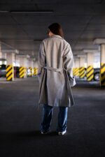 Женское Классическое Кашемировое Серое Пальто с Поясом