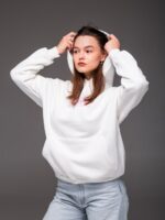 Женское Теплое Белое Худи Оверсайз с Розовой Надписью