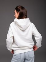 Женское Теплое Белое Худи Оверсайз с Розовой Надписью