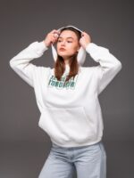 Женское Теплое Белое Худи Оверсайз с Зеленой Надписью