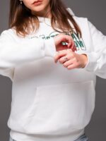 Женское Теплое Белое Худи Оверсайз с Зеленой Надписью