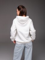 Женское Теплое Белое Худи Оверсайз с Зеленой Надписью