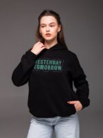 Женское Теплое Черное Худи Оверсайз с Надписью