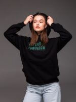 Женское Теплое Черное Худи Оверсайз с Надписью