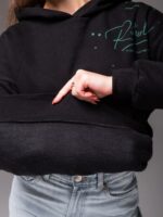 Женское Утепленное Базовое Черное Худи Оверсайз на Флисе