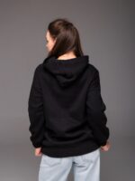 Женское Утепленное Базовое Черное Худи Оверсайз на Флисе