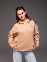 Женское Утепленное Базовое Бежевое Худи Оверсайз на Флисе