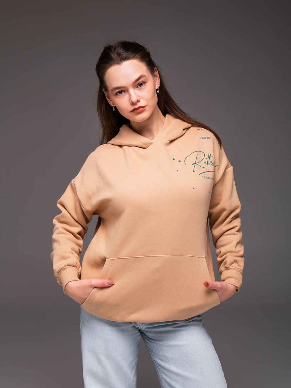 photo_2026-03-23_09-08-33 Женское Утепленное Базовое Бежевое Худи Оверсайз на Флисе