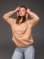 Женское Утепленное Базовое Бежевое Худи Оверсайз на Флисе