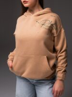 Женское Утепленное Базовое Бежевое Худи Оверсайз на Флисе