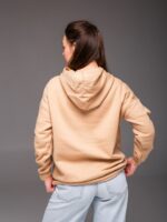 Женское Утепленное Базовое Бежевое Худи Оверсайз на Флисе