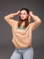 Женское Теплое Бежевое Худи Оверсайз с Надписью