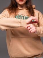 Женское Теплое Бежевое Худи Оверсайз с Надписью