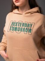 Женское Теплое Бежевое Худи Оверсайз с Надписью