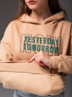 Женское Теплое Бежевое Худи Оверсайз с Надписью