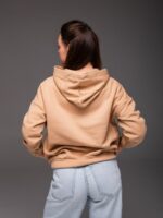 Женское Теплое Бежевое Худи Оверсайз с Надписью