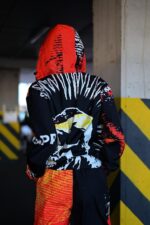 Женский Оранжевый Спортивный Костюм Плащевка в Принт (Олимпийка + Джоггеры)