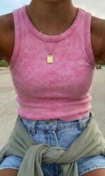 Женская Базовая Розовая Вареная Майка в Рубчик