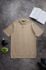 Мужская Базовая Футболка Моккко в Рубчик - Классическая с Воротником Поло