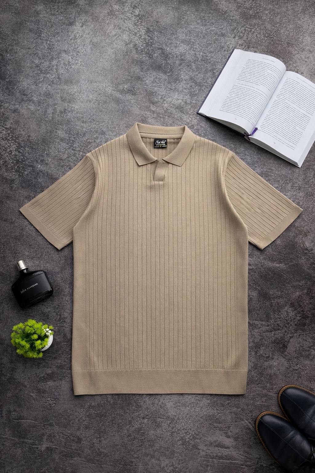 photo_2026-03-23_18-41-09 Мужская Базовая Футболка Моккко в Рубчик - Классическая с Воротником Поло