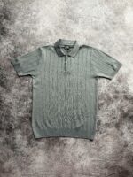 Мужская Классическая Серая Футболка Поло в Широкий Рубчик с Воротником на Замке