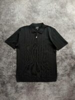 Мужская Классическая Черная Футболка Поло в Широкий Рубчик с Воротником на Замке