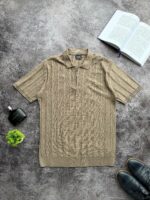 Мужская Классическая Мокко Футболка Поло на Замке с Рельефным Узором Косичка