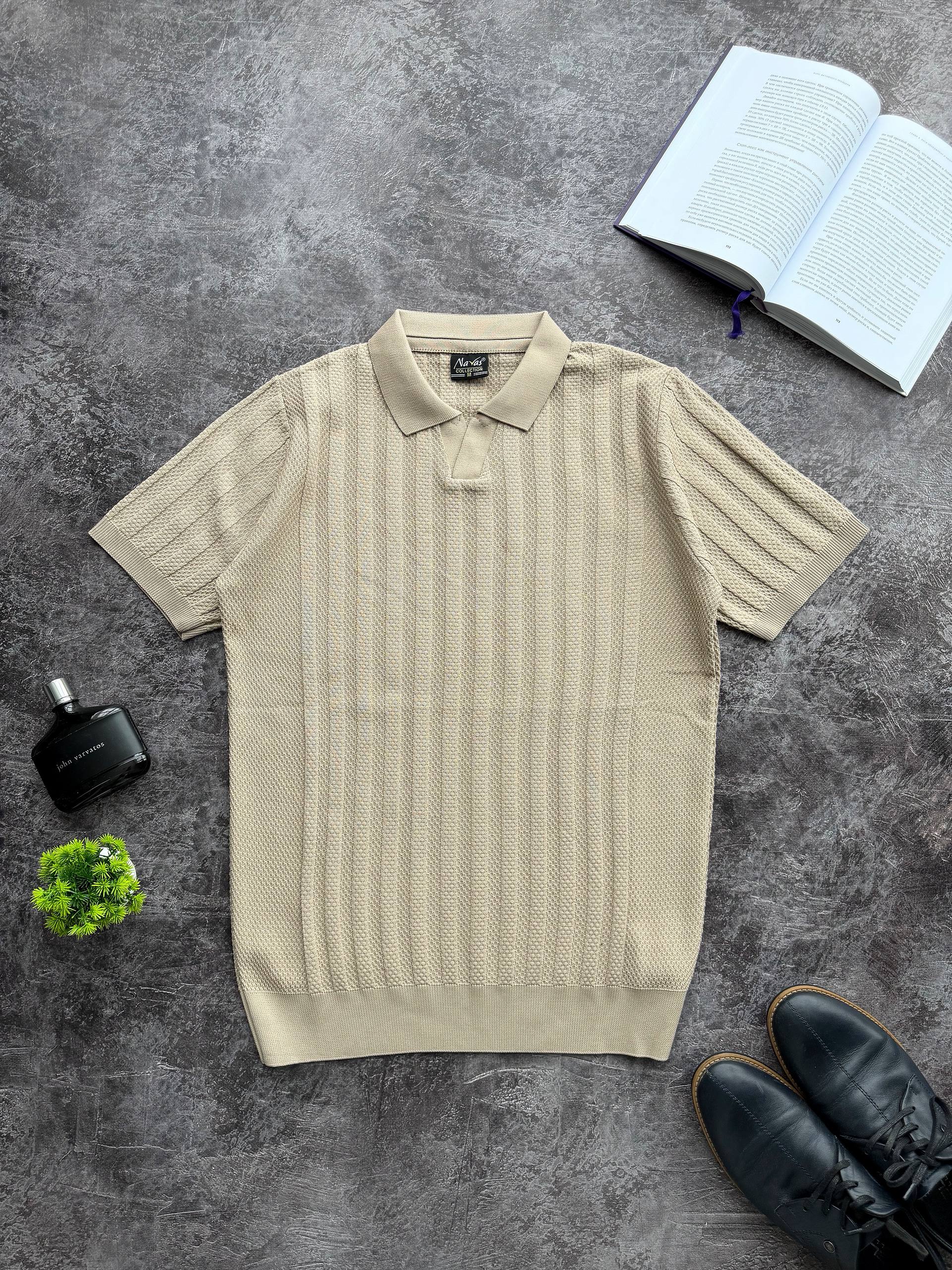 photo_2026-03-25_10-18-47 Мужская Бежевая Футболка - Классическая з Воротником Поло