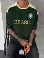 Мужская Зеленая Футболка "BRASIL" Оверсайз