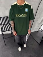Мужская Зеленая Футболка "BRASIL" Оверсайз