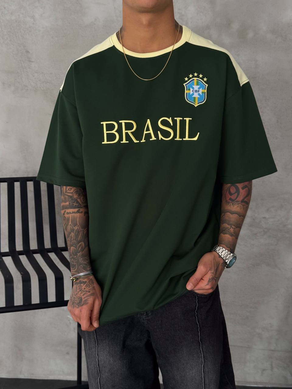photo_2026-03-25_11-14-40 Мужская Зеленая Футболка "BRASIL" Оверсайз
