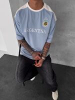 Мужская Голубая Футболка "ARGENTINA" Оверсайз