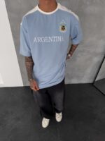 Мужская Голубая Футболка "ARGENTINA" Оверсайз